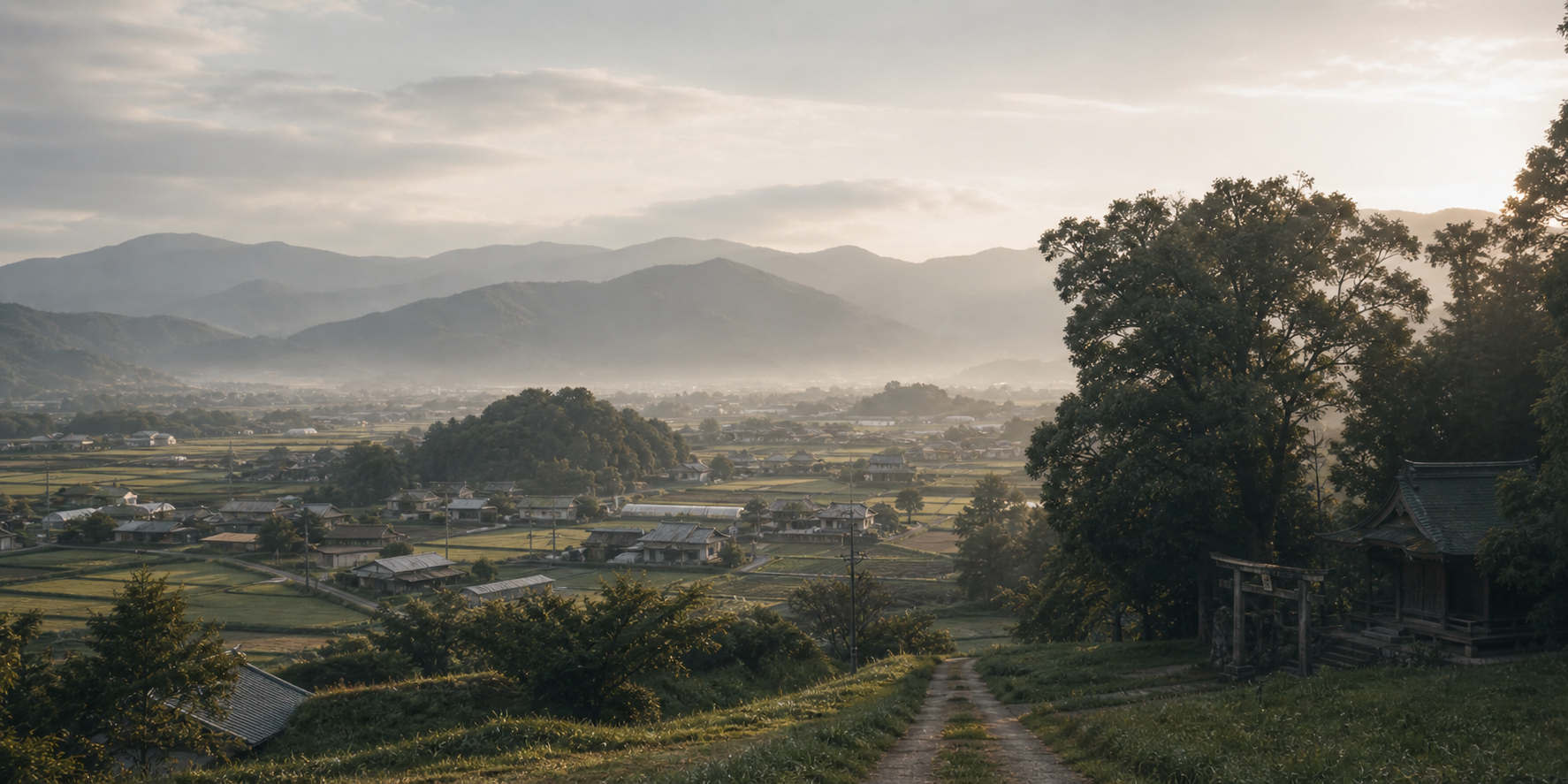 朝倉の地域と山並みを想起させる風景